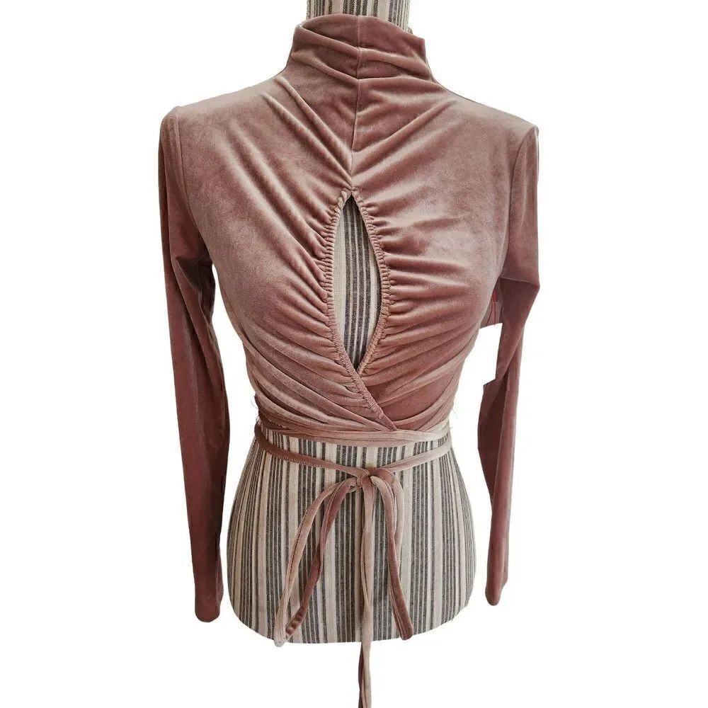 Open Edit velour mocha crop top women's size xsmall